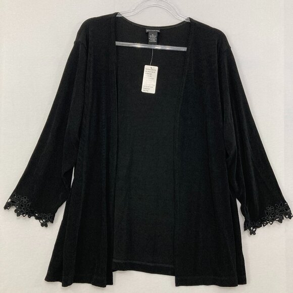 New Citiknits size XL Black Slinky Knit Lace Accent Open Stretch Cardigan Jacket - Picture 1 of 8